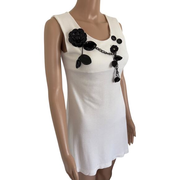 Y2K 2000 Retro Preppy‎ A-Line Tank 3D Vinyl Floral Dress Stretch XS/S Cream New - Picture 2 of 6